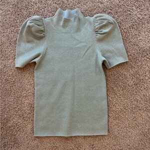 Alice + Olivia Green Puff Sleeve Top